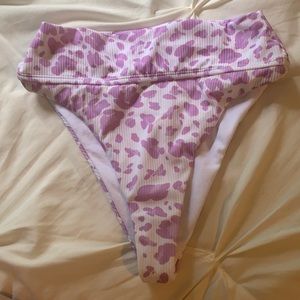 Purple and white high waisted bikini bottoms